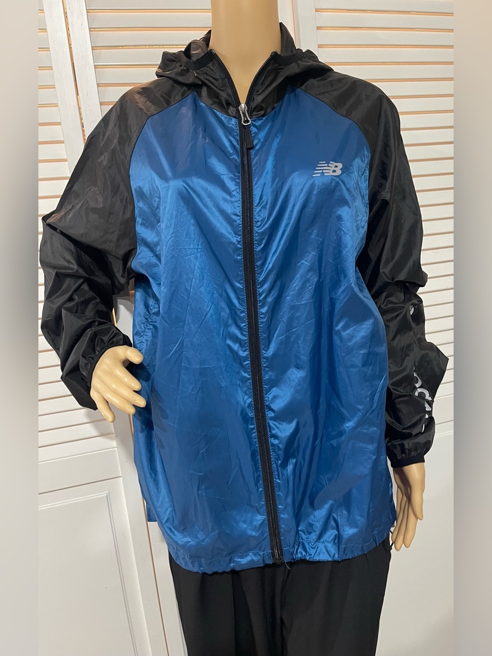 New Balance Blue and Black Hooded Zip Windbreaker